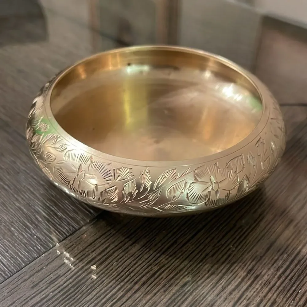 Selling a Vignette of Three Brass Pieces, Vase, Bowl, Tiny Pitcher